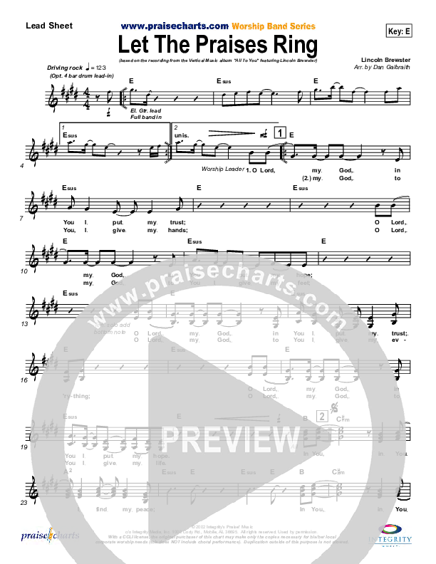Let The Praises Ring Lead Sheet (Lincoln Brewster)