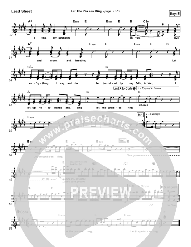 Let The Praises Ring Lead Sheet (Lincoln Brewster)