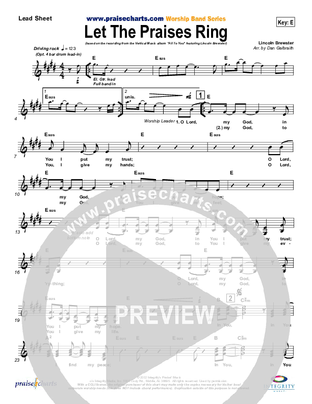 Let The Praises Ring Lead Sheet (SAT) (Lincoln Brewster)