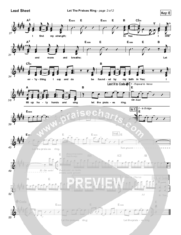 Let The Praises Ring Lead Sheet (SAT) (Lincoln Brewster)
