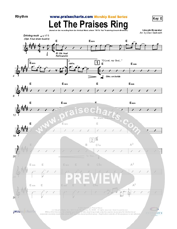 Let The Praises Ring Rhythm Chart (Lincoln Brewster)