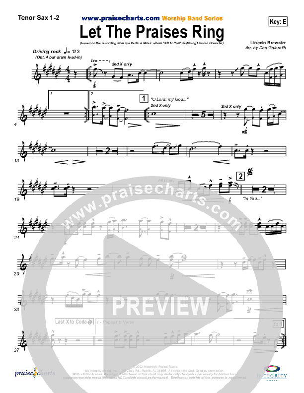 Let The Praises Ring Tenor Sax 1/2 (Lincoln Brewster)