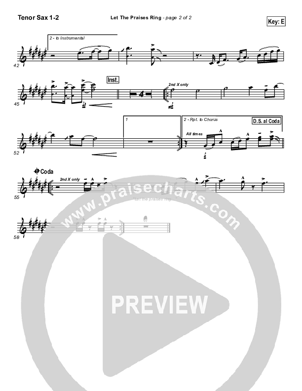 Let The Praises Ring Tenor Sax 1/2 (Lincoln Brewster)