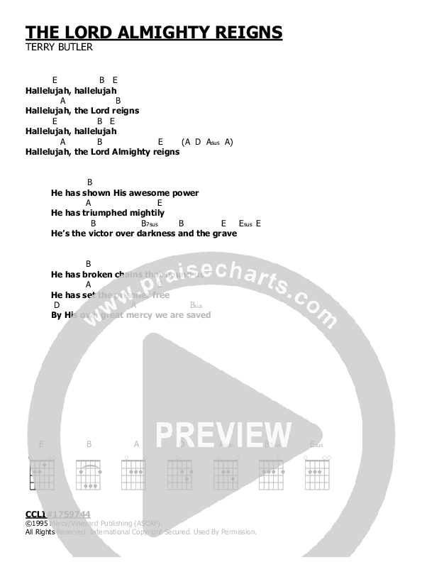 The Lord Almighty Reigns Chord Chart ()
