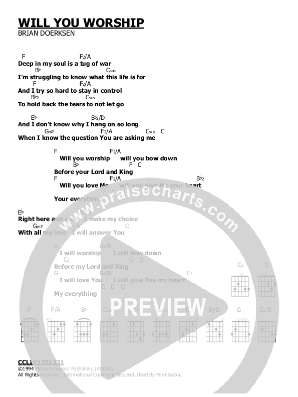 Will You Worship Chord Chart ()
