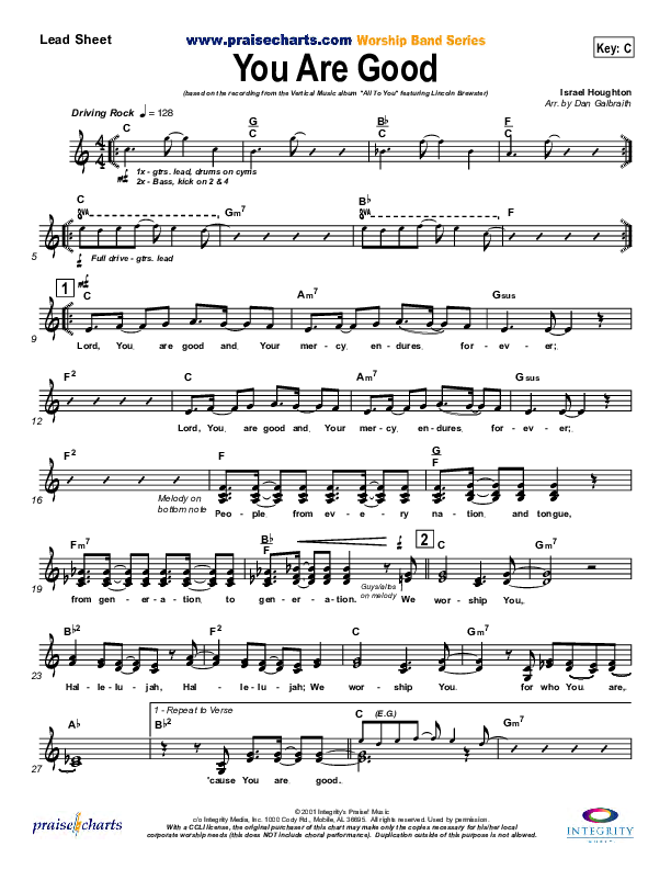 You Are Good Lead Sheet (SAT) (Lincoln Brewster)