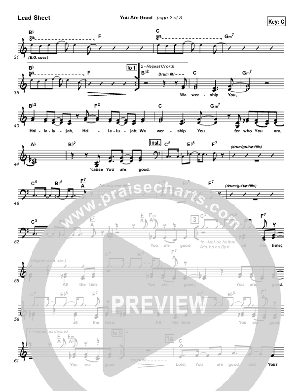 You Are Good Lead Sheet (SAT) (Lincoln Brewster)