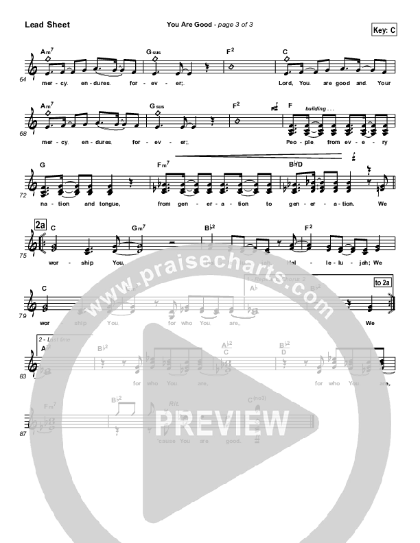 You Are Good Lead Sheet (SAT) (Lincoln Brewster)