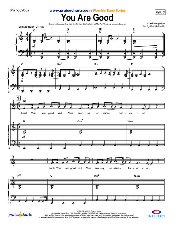 You Are Good  Piano/Vocal (SATB) (Lincoln Brewster)