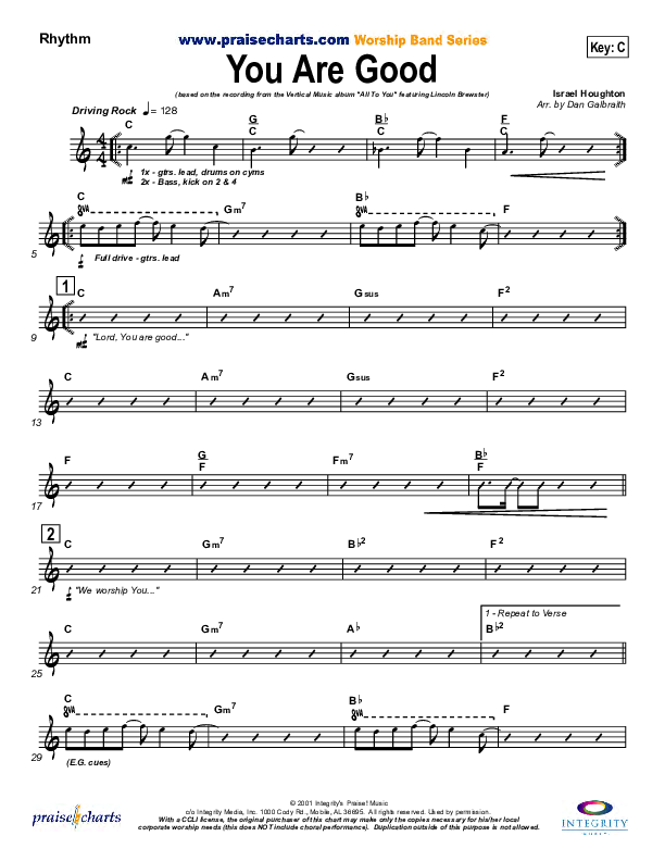 You Are Good Rhythm Chart (Lincoln Brewster)