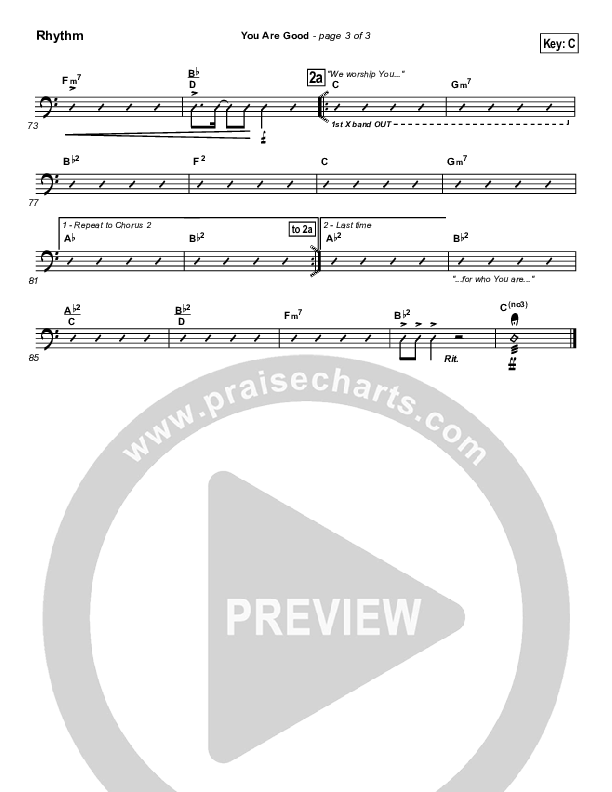 You Are Good Rhythm Chart (Lincoln Brewster)