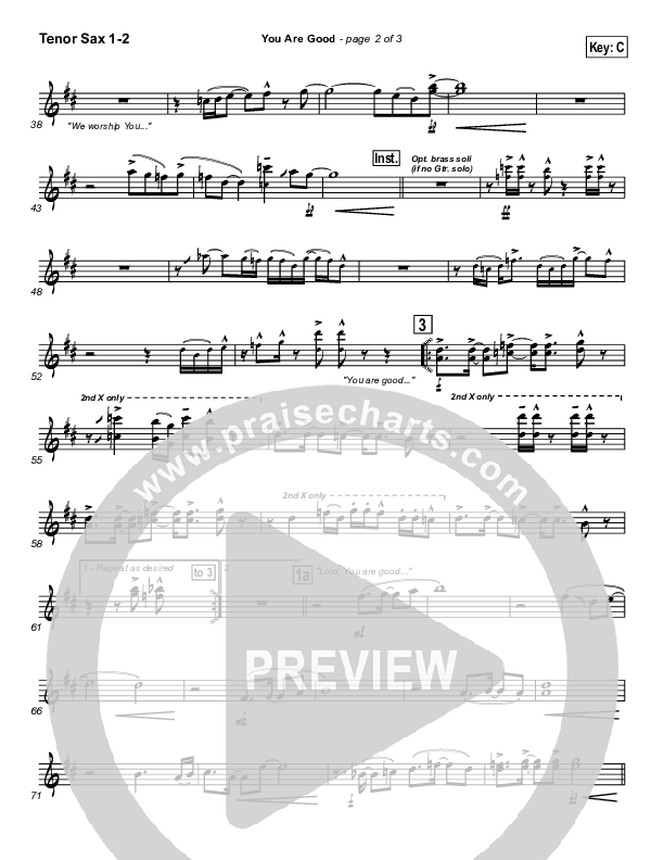 You Are Good Tenor Sax 1/2 (Lincoln Brewster)