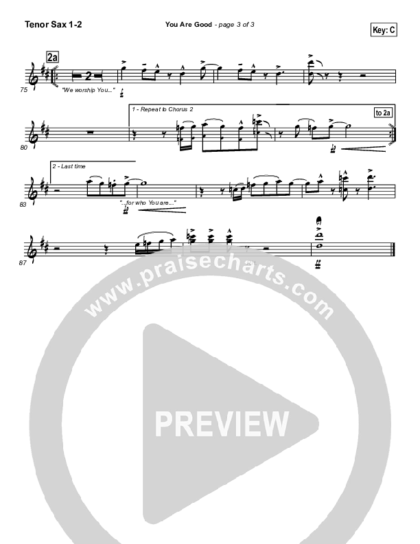 You Are Good Tenor Sax 1/2 (Lincoln Brewster)