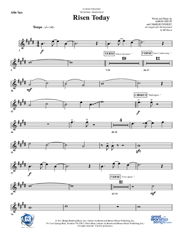 Risen Today Alto Sax (G3 Worship)