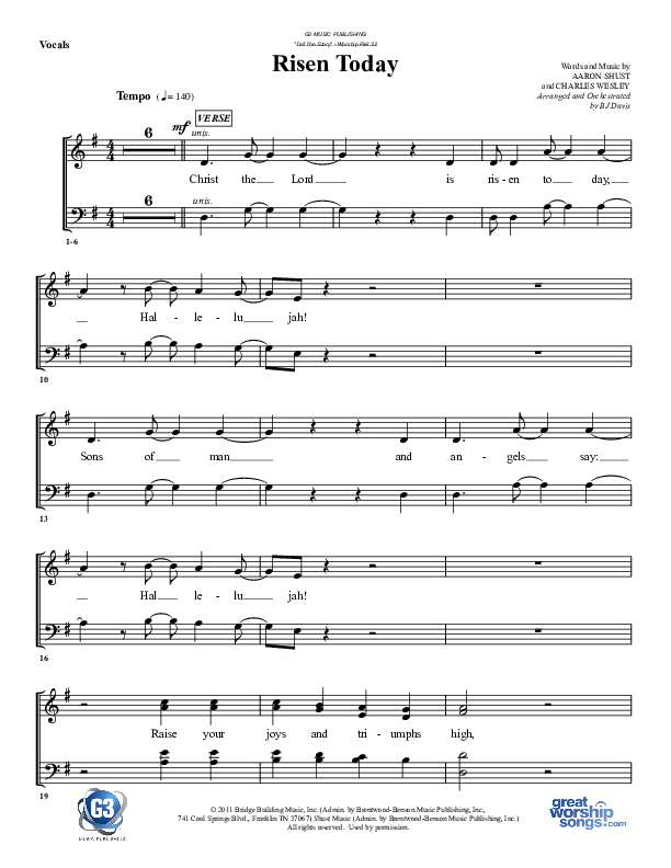 Risen Today Choir Sheet (G3 Worship)