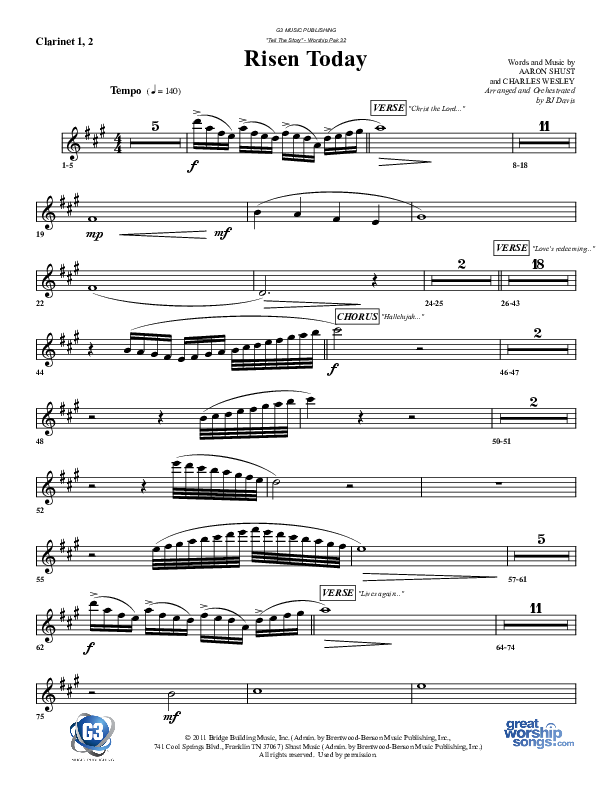 Risen Today Clarinet 1/2 (G3 Worship)