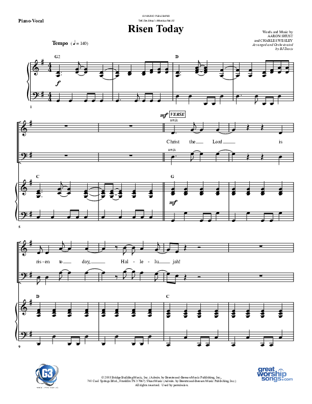Risen Today Piano/Vocal (G3 Worship)