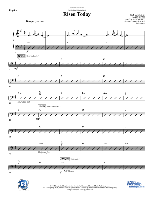 Risen Today Rhythm Chart (G3 Worship)