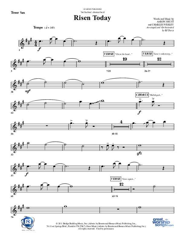 Risen Today Tenor Sax 2 (G3 Worship)