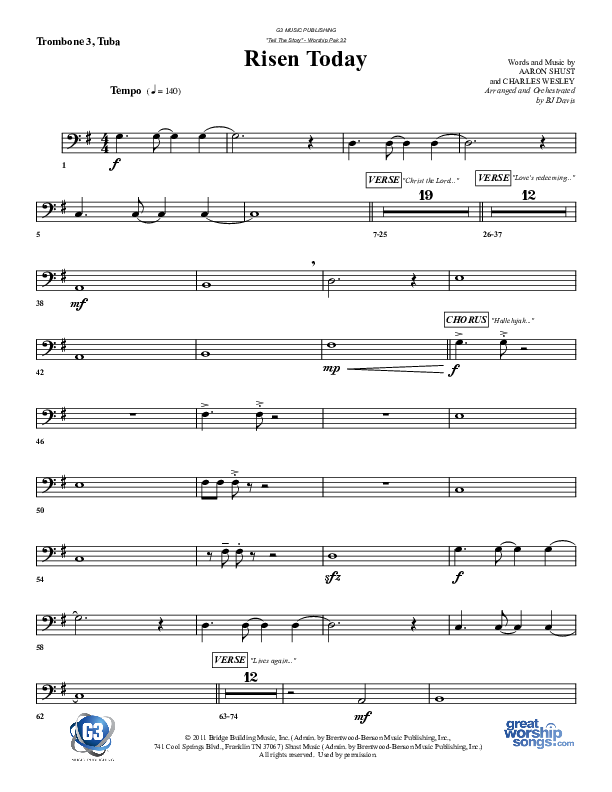 Risen Today Trombone 3/Tuba (G3 Worship)