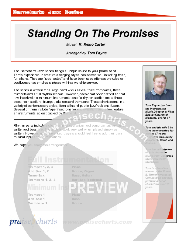 Standing On The Promises (Instrumental) Cover Sheet (Tom Payne)