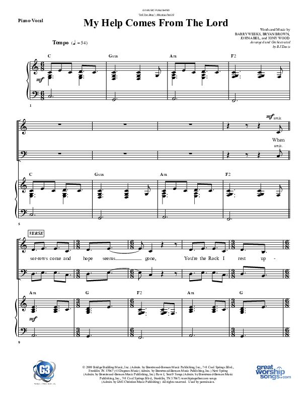 My Help Comes From The Lord Piano/Vocal (G3 Worship)