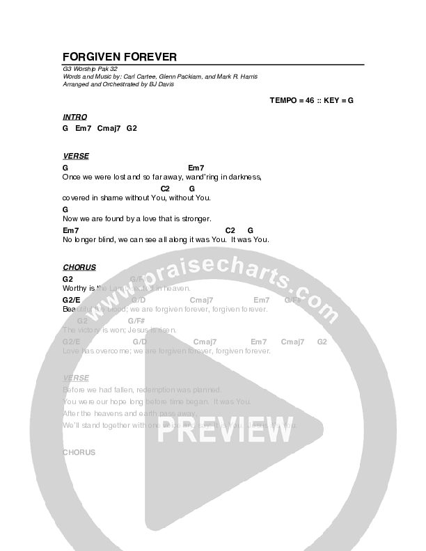 Forgiven Forever Chord Chart (G3 Worship)