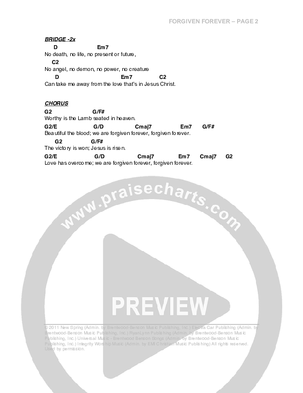 Forgiven Forever Chord Chart (G3 Worship)