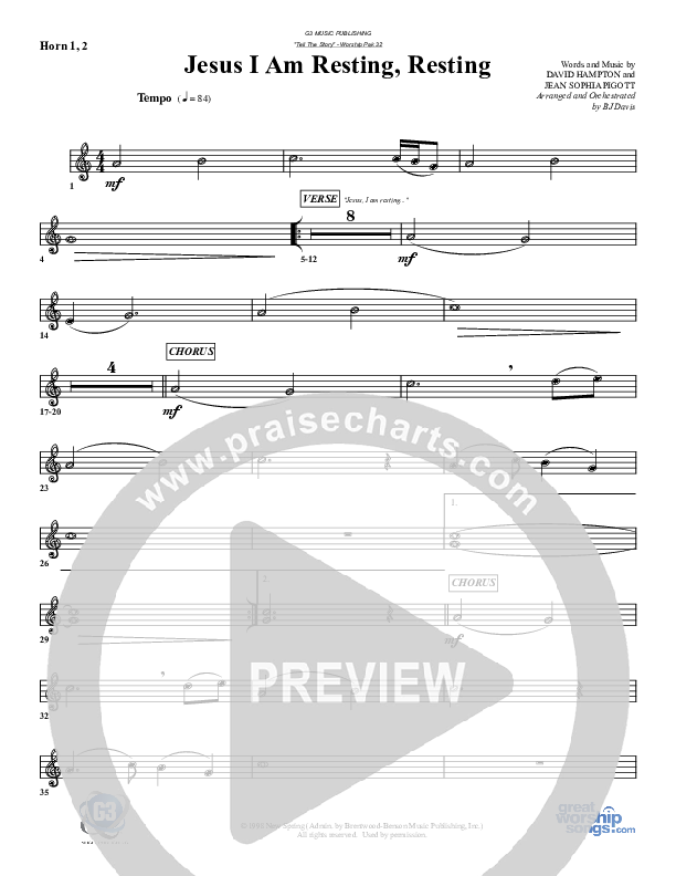 Jesus I Am Resting Resting French Horn 1/2 (G3 Worship)