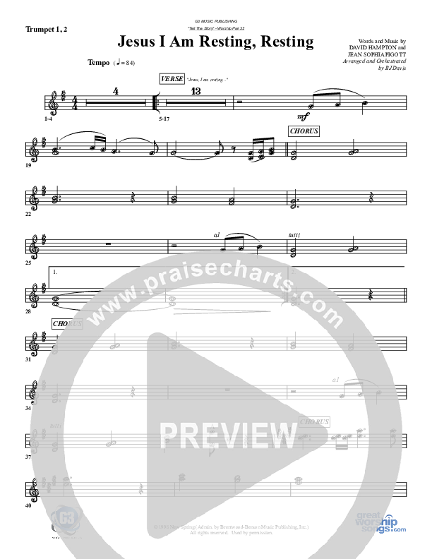 Jesus I Am Resting Resting Trumpet 1,2 (G3 Worship)