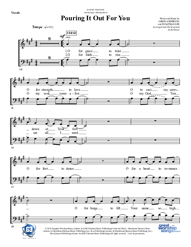 Pouring It Out For You Choir Sheet (G3 Worship)