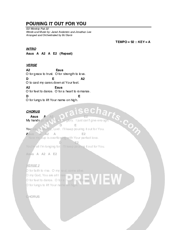 Pouring It Out For You Chord Chart (G3 Worship)