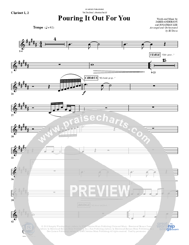 Pouring It Out For You Clarinet 1/2 (G3 Worship)