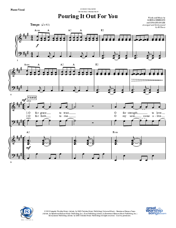 Pouring It Out For You Piano/Vocal (G3 Worship)