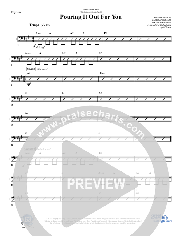 Pouring It Out For You Rhythm Chart (G3 Worship)