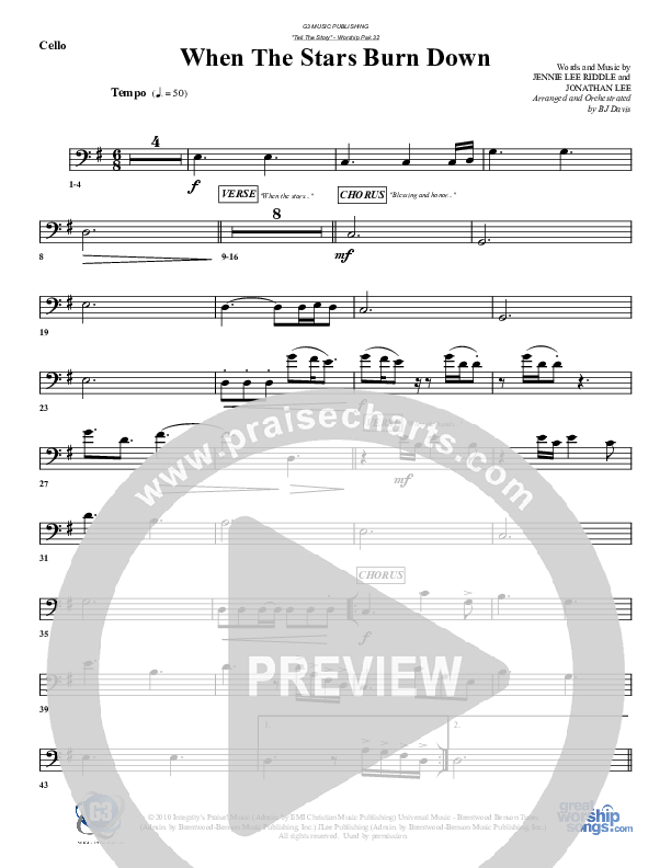 When The Stars Burn Down Cello (G3 Worship)