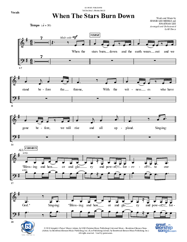 When The Stars Burn Down Choir Sheet (G3 Worship)