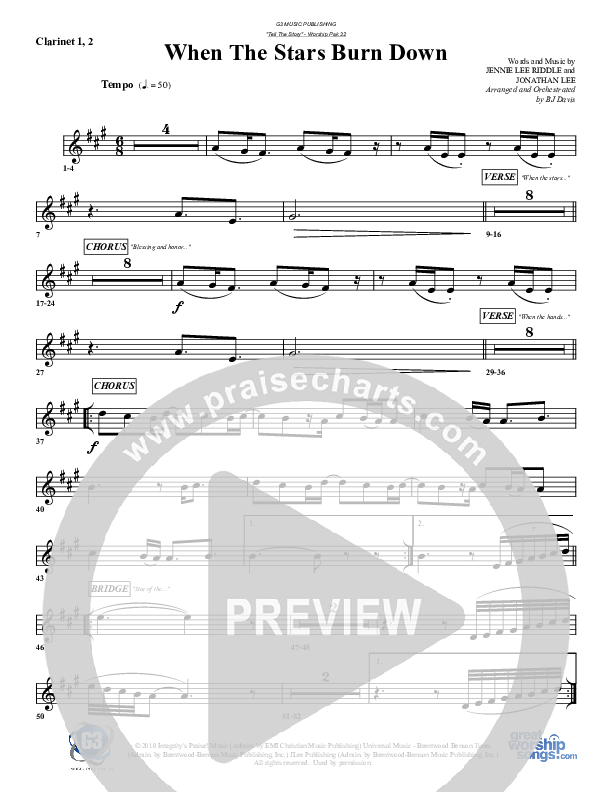 When The Stars Burn Down Clarinet 1/2 (G3 Worship)