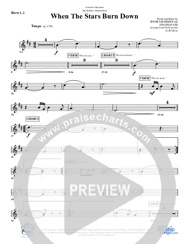 When The Stars Burn Down French Horn 1/2 (G3 Worship)