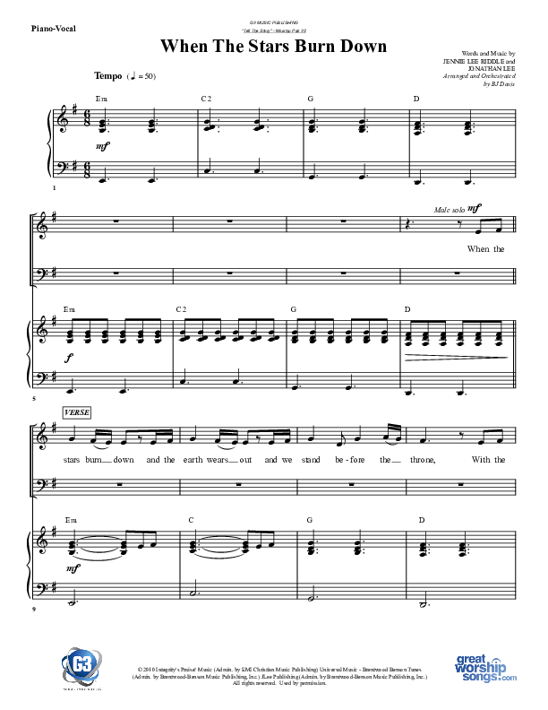 When The Stars Burn Down Piano/Vocal & Lead (G3 Worship)