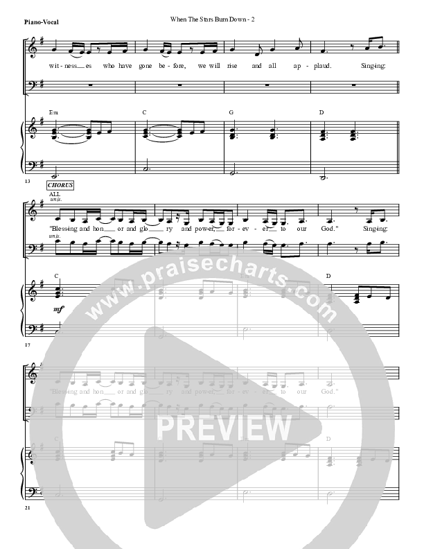 When The Stars Burn Down Piano/Vocal & Lead (G3 Worship)