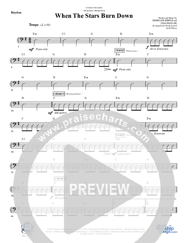 When The Stars Burn Down Rhythm Chart (G3 Worship)