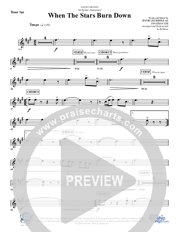 When The Stars Burn Down Tenor Sax 2 (G3 Worship)