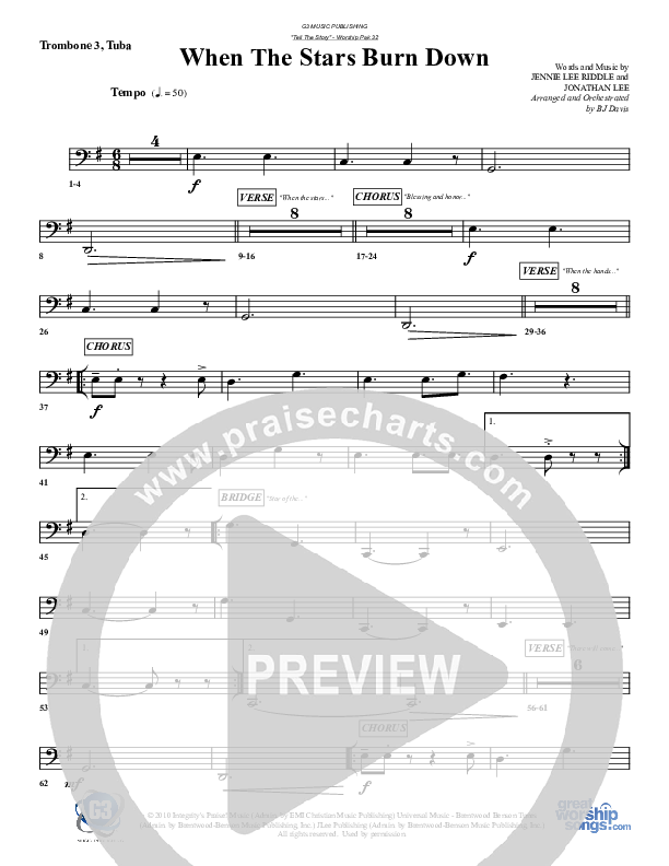 When The Stars Burn Down Trombone 3/Tuba (G3 Worship)