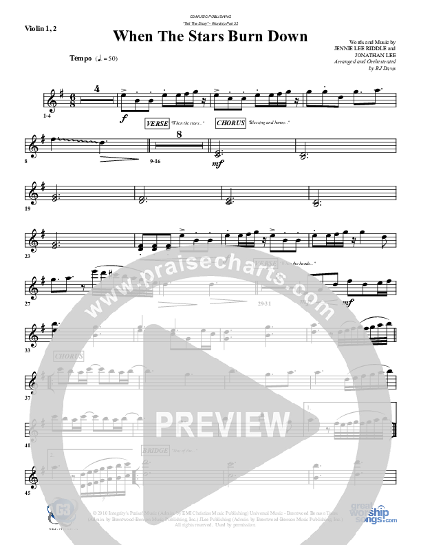 When The Stars Burn Down Violin 1/2 (G3 Worship)
