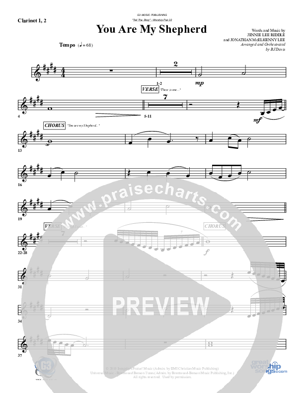 You Are My Shepherd Clarinet 1/2 (G3 Worship)