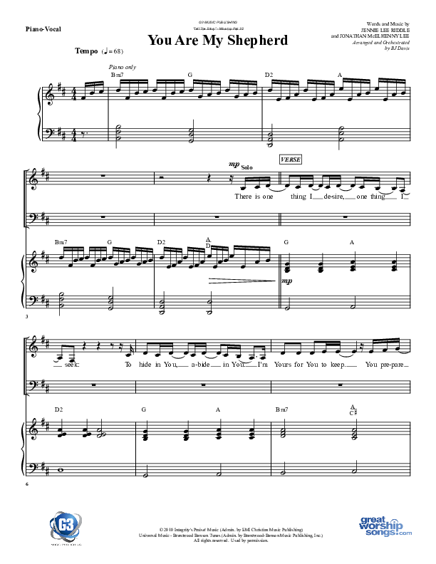 You Are My Shepherd Piano/Vocal & Lead (G3 Worship)