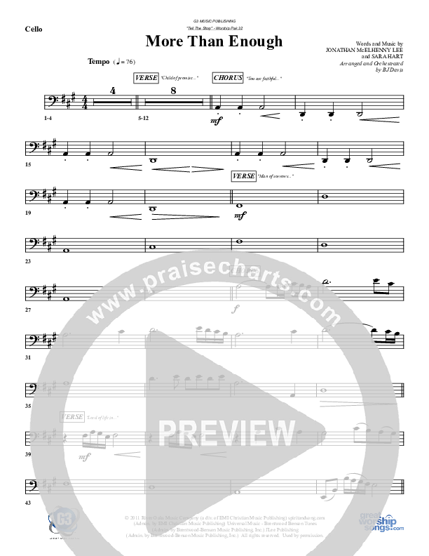 More Than Enough Cello (G3 Worship)