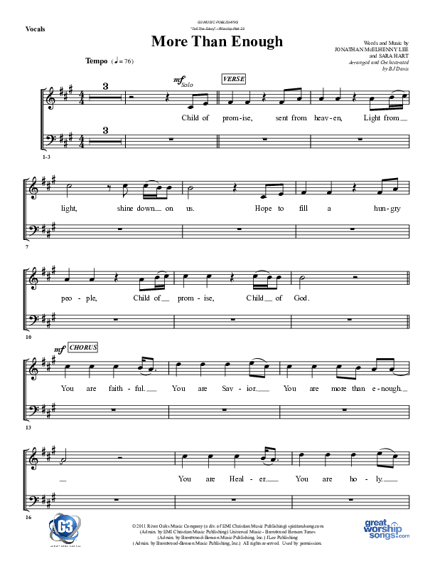 More Than Enough Choir Sheet (G3 Worship)