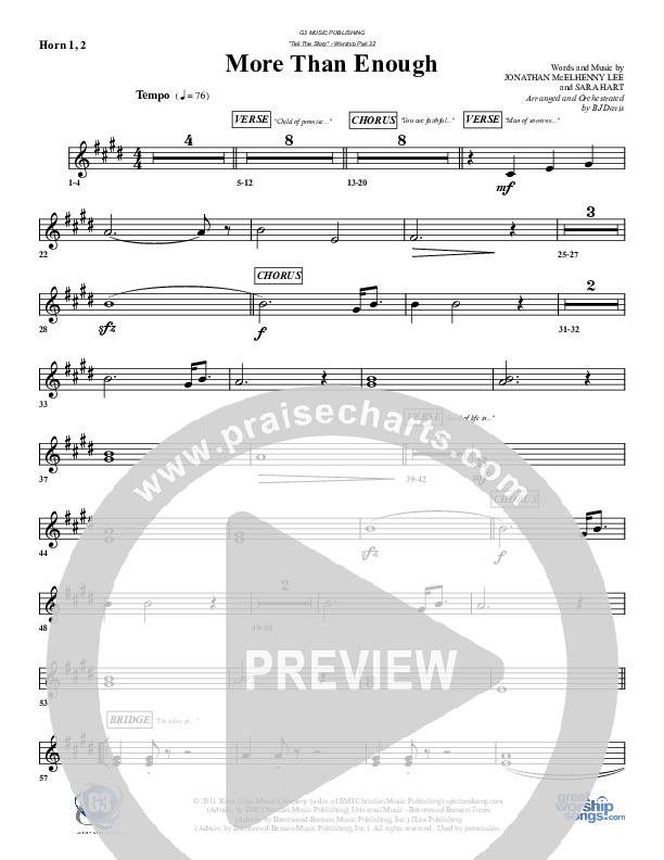 More Than Enough French Horn 1/2 (G3 Worship)